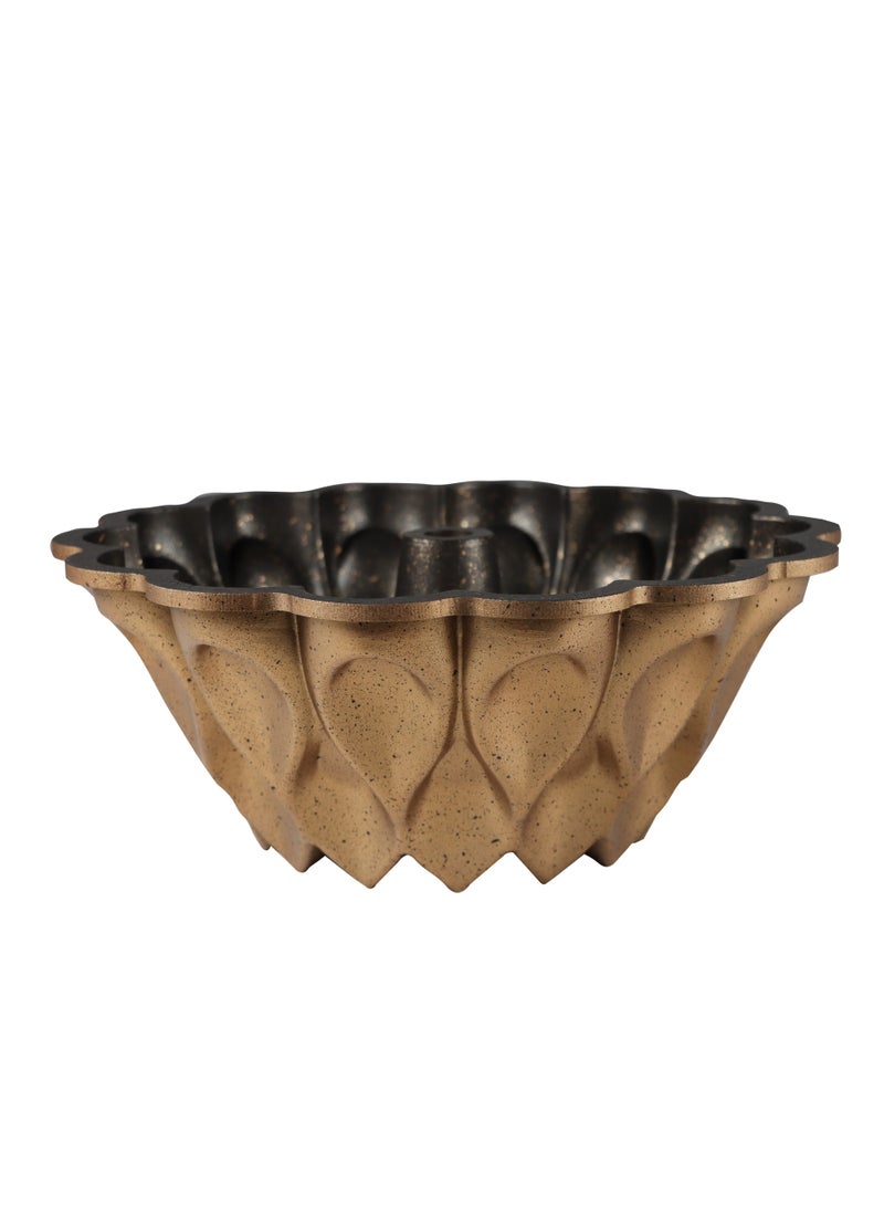 Serenk Serenk Fun Cooking Non Stick Drop Cake Pan, Bundt Cake Mold with Granite Wall Coating for Baking, Pound Cake Pan with Aluminum Body, Gold, 10x4 Inches - Image 1