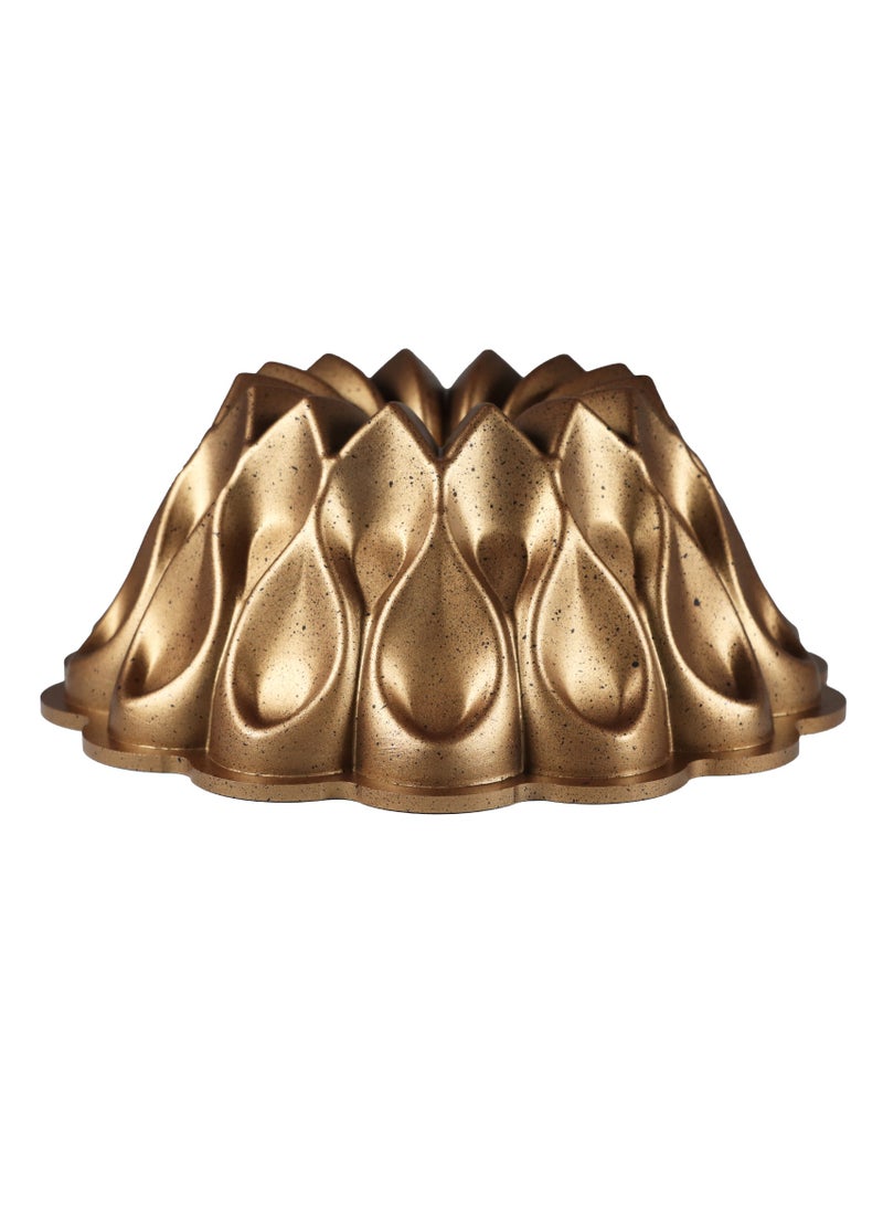 Serenk Serenk Fun Cooking Non Stick Drop Cake Pan, Bundt Cake Mold with Granite Wall Coating for Baking, Pound Cake Pan with Aluminum Body, Gold, 10x4 Inches - Image 2