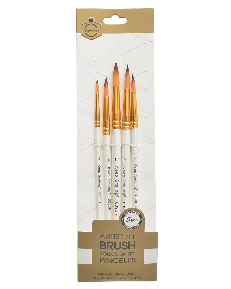 Keepsmiling Keep Smiling Brush Set 5 Pieces Round Model 6090R – High-Quality Round Artist Brushes Offering Excellent Paint Retention, Smooth Control, and Durability for All Mediums - Image 3