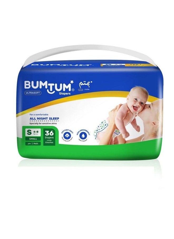Bumtum - Baby Taped Diapers Small Size 36 Count 12 Hrs Leakage Protection Infused With Aloe Vera Cottony Soft High Absorb Technology (Pack Of 1) - Image 1