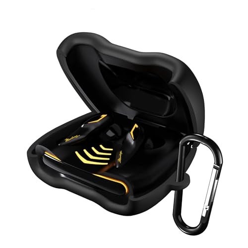 Sounce Earphone Case Cover Compatible for Boult Audio UFO, Soft Silicone Skin Case Cover Shock-Absorbing Protective Case with Keychain [Front LED Visible] (Black) - Image 1