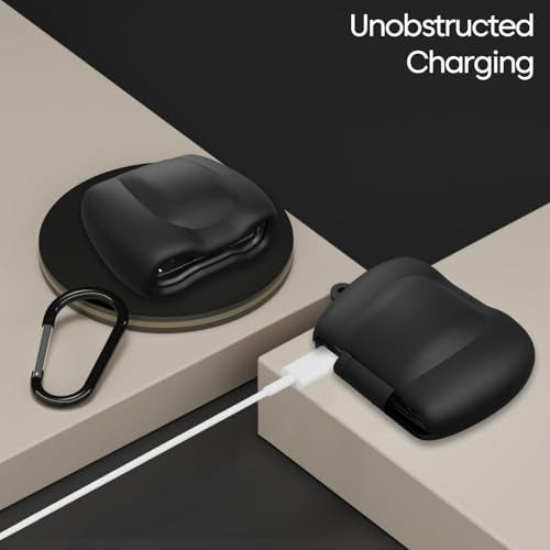 Sounce Earphone Case Cover Compatible for Boult Audio UFO, Soft Silicone Skin Case Cover Shock-Absorbing Protective Case with Keychain [Front LED Visible] (Black) - Image 3