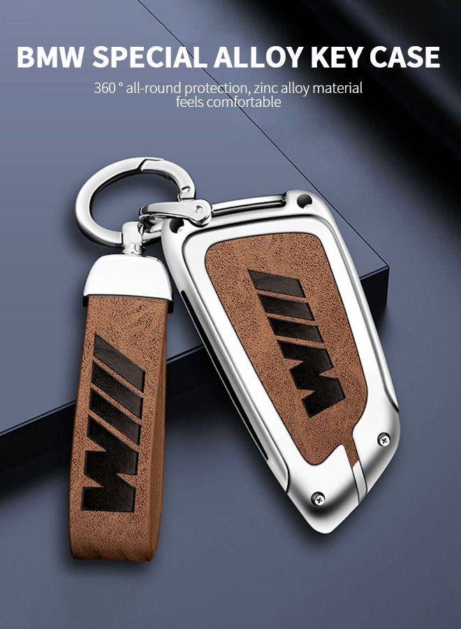 GROIC For BMW Key Fob Cover Case, Zinc Alloy & Genuine Cowhide Cover Key Holder for BMW 2 5 6 7 X1 X2 X3 X5 X6 Series Full Cover Protection Smart Remote Keyless Key Fob Shell - Image 2