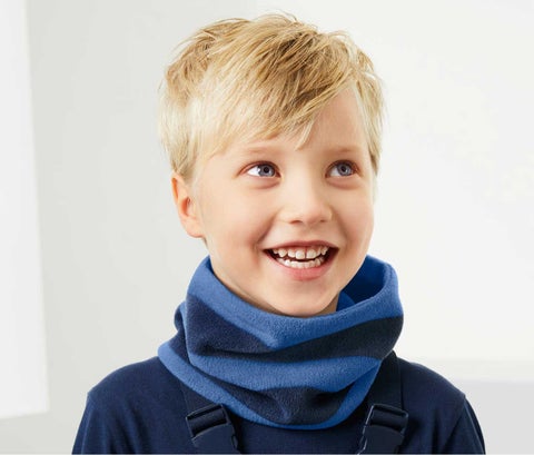 Boys Stripe Fuzzy Microfleece Scarf, Navy Blue