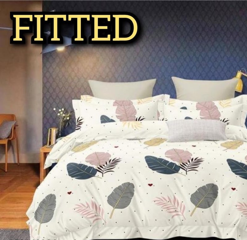 New Town Cotton Feel Glace Cotton Elastic Fitted Printed Queen Size Double Bed Bedsheet with Matchig 2 Pillow Covers Fits Upto 8 Inches Mattress Size Safari 1517  - Image 1