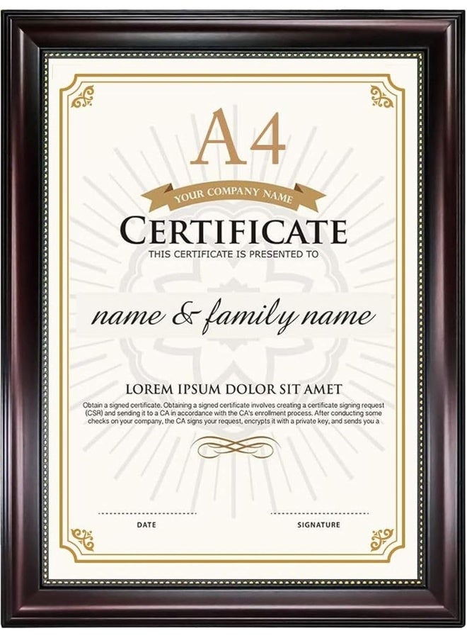 Decorhills Decorhills A4 Certificate Frame, Real Glass, Wall Mounted & Tabletop Display, Mahogany with Gold Beaded, Frame Size 26.5x35.3cm (1)  - Image 1