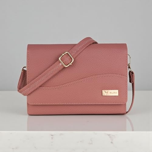 ALSU Women’s Vegan Leather Sling Bag| Stylish Crossbody Purse with Zipper Pocket & Card Slots | Magnetic Closure, Adjustable Strap| Premium Everyday Shoulder Bag for Women & Girls (Peach) - Image 2