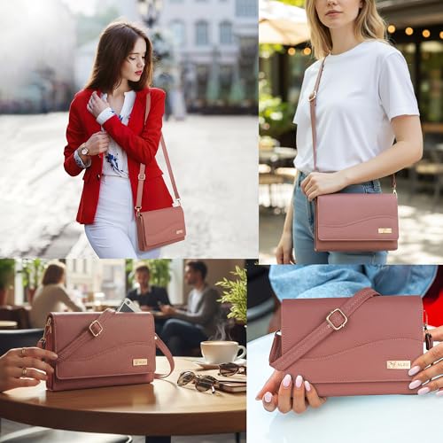 ALSU Women’s Vegan Leather Sling Bag| Stylish Crossbody Purse with Zipper Pocket & Card Slots | Magnetic Closure, Adjustable Strap| Premium Everyday Shoulder Bag for Women & Girls (Peach) - Image 4