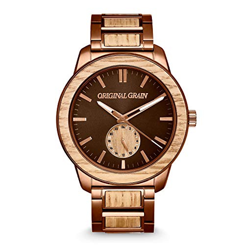 Original Grain Whiskey Espresso Barrel Watch 46mm Wooden Watch for Men Crafted from Reclaimed Whiskey Barrels 316L Stainless Steel ScratchResistant 5ATM Water Resistant Smooth Luxury Gift - Image 1