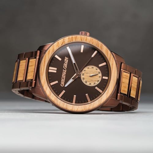Original Grain Whiskey Espresso Barrel Watch 46mm Wooden Watch for Men Crafted from Reclaimed Whiskey Barrels 316L Stainless Steel ScratchResistant 5ATM Water Resistant Smooth Luxury Gift - Image 3