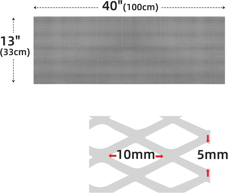 AggAuto Universal 40"x13" Car Grill Mesh - 100x33cm Aluminum Alloy Automotive Grille Insert Bumper 5x10mm Rhombic Hole, One of the Most Multifunctional Shape Grids Black - Image 2