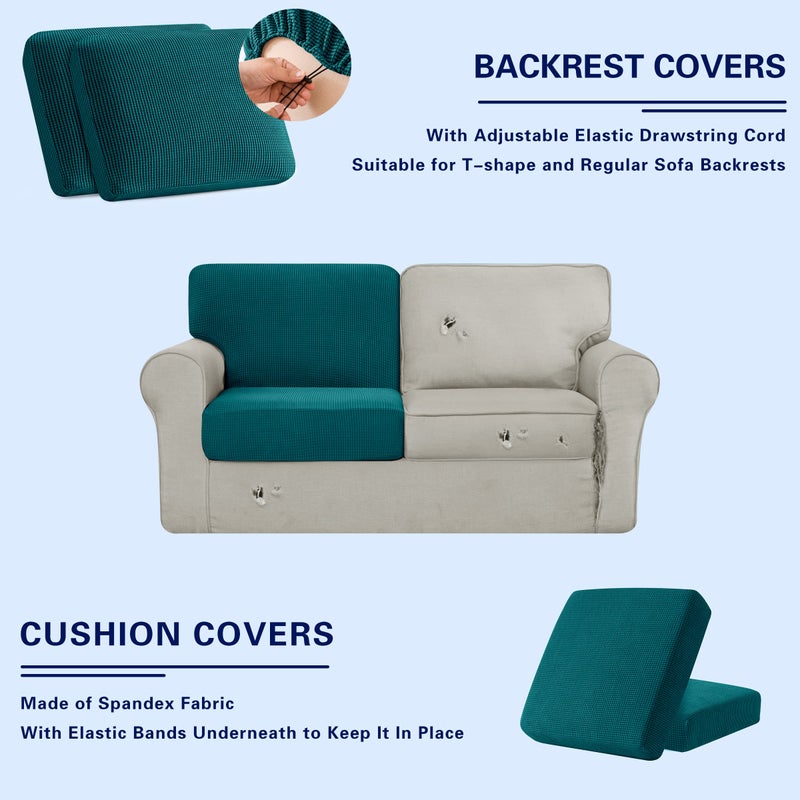 SUBRTEX 5 Pieces Stretch Sofa Slipcover Sets Couch Cover Sets Backrest Cushion Covers Furniture Protector Collection Set for Oversize Sofa Loveseat Chair Slip Covers(Medium  Teal) - Image 3