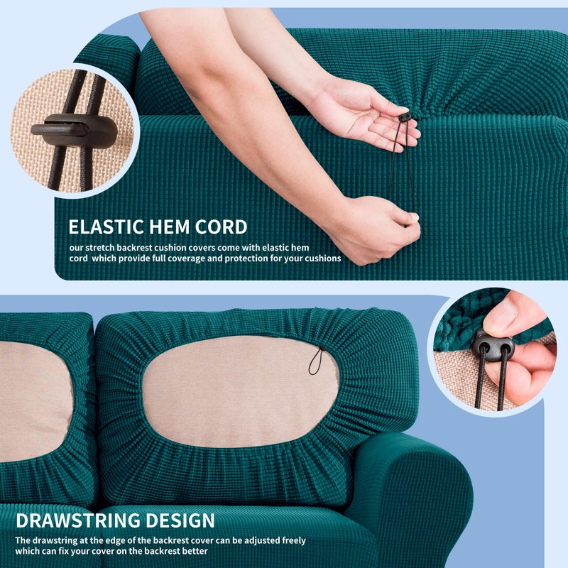 SUBRTEX 5 Pieces Stretch Sofa Slipcover Sets Couch Cover Sets Backrest Cushion Covers Furniture Protector Collection Set for Oversize Sofa Loveseat Chair Slip Covers(Medium  Teal) - Image 5