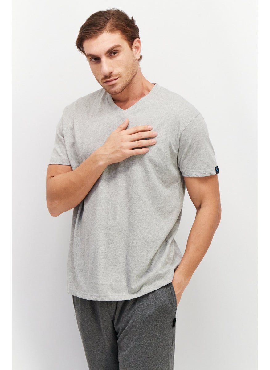Tailorbyrd Men V-Neck Short Sleeve Heather T-Shirt, Grey  - Image 1