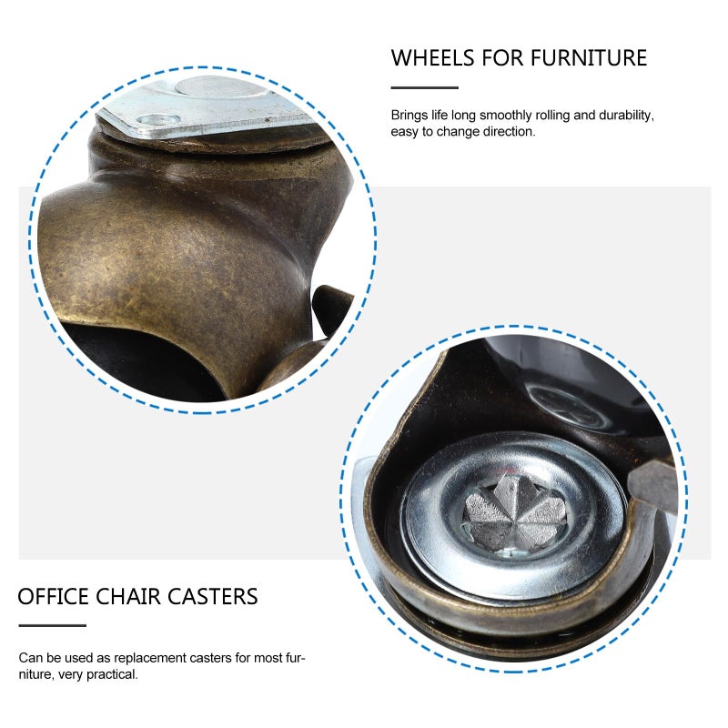 1 5 Inch Retro Furniture Casters With Brake 4 Pack Swivel Ball Wheels For Cabinet Desk - Image 4