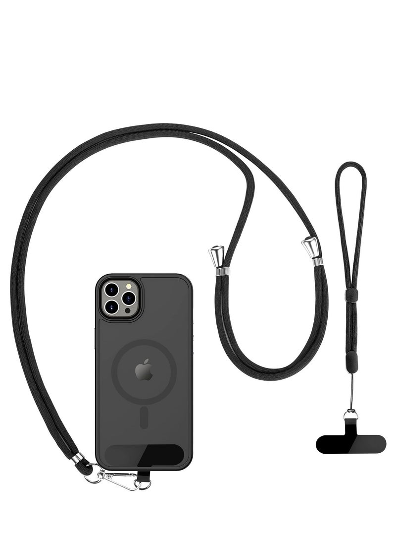 T NEWFUN Phone Lanyard Set – Adjustable Neck Strap (66cm) + Wrist Strap (20cm) + 2 Non-Adhesive Tether Tabs – Universal Hands-Free Holder for iPhone, Android & More（black） - Image 1