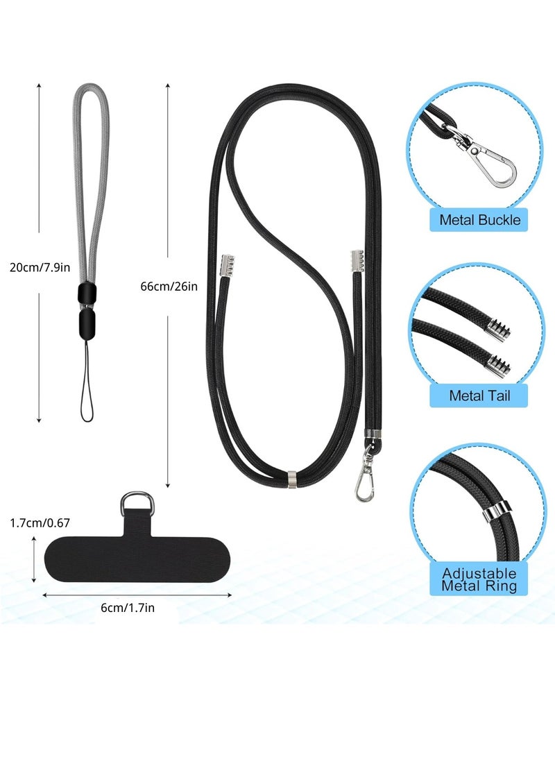 T NEWFUN Phone Lanyard Set – Adjustable Neck Strap (66cm) + Wrist Strap (20cm) + 2 Non-Adhesive Tether Tabs – Universal Hands-Free Holder for iPhone, Android & More（black） - Image 3