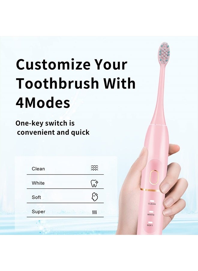 KINGHEROES Electric Toothbrush Set, Comes with 8 Brush Heads & Travel Case,4 Modes with 2 Minutes Built in Smart Timer, One Charge for 60 Days, 42000 VPM Motor (Pink) - Image 5