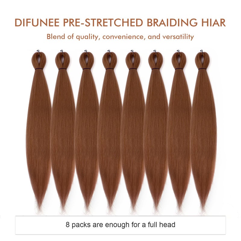 DIFUNEE Pre-stretched Braiding Hair - 24 Inch 8 Packs Brown Braiding Hair For Twist or Box Braids, Long Yaki Texture Hot Water Setting Synthetic Braiding Hair Extensions (24 Inch, #30-8P) - Image 5