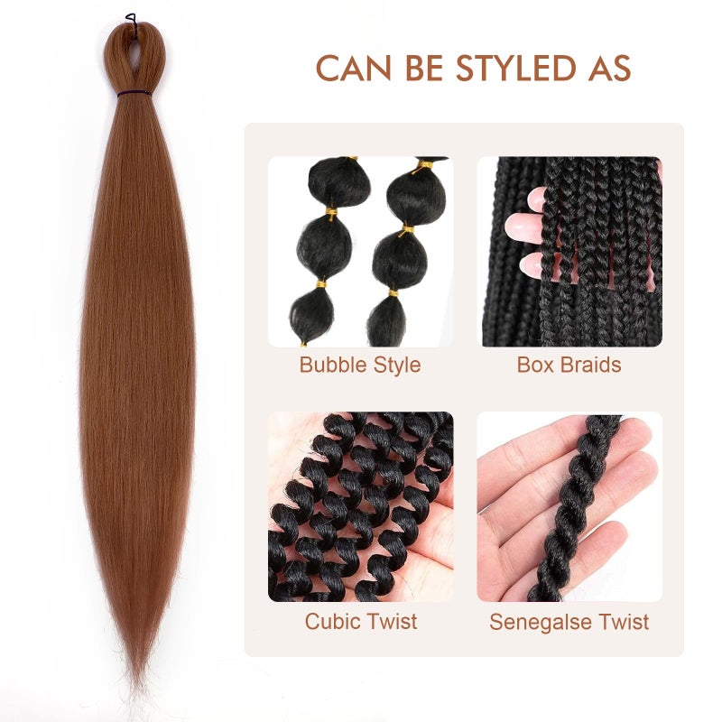 DIFUNEE Pre-stretched Braiding Hair - 24 Inch 8 Packs Brown Braiding Hair For Twist or Box Braids, Long Yaki Texture Hot Water Setting Synthetic Braiding Hair Extensions (24 Inch, #30-8P) - Image 4
