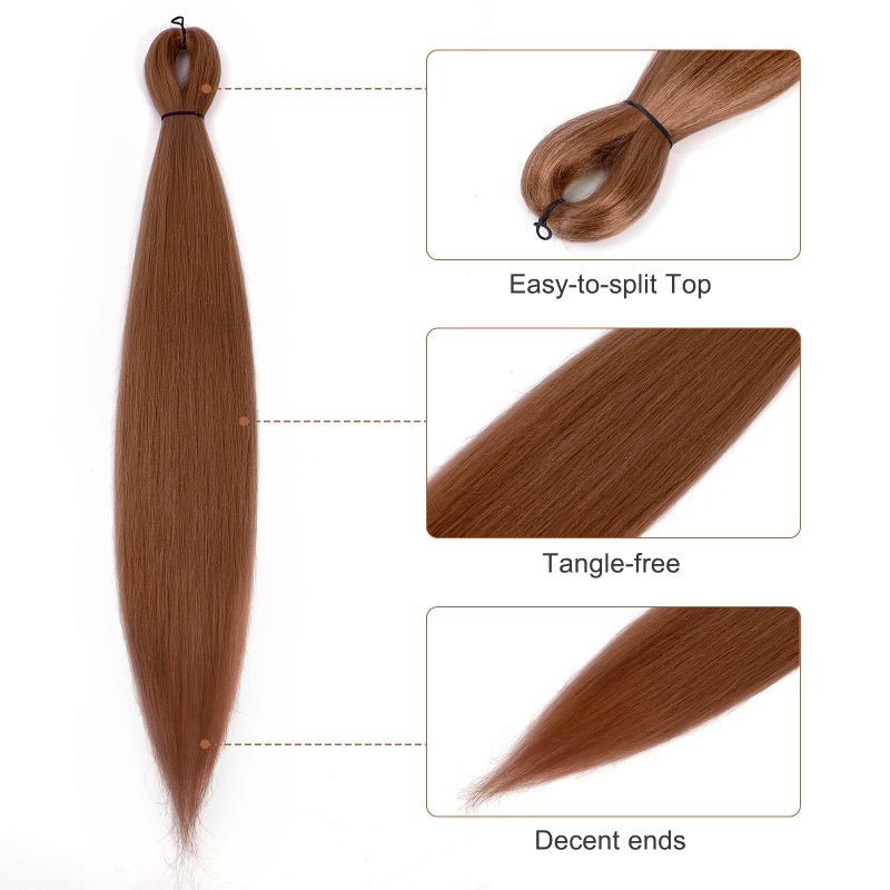 DIFUNEE Pre-stretched Braiding Hair - 24 Inch 8 Packs Brown Braiding Hair For Twist or Box Braids, Long Yaki Texture Hot Water Setting Synthetic Braiding Hair Extensions (24 Inch, #30-8P) - Image 2