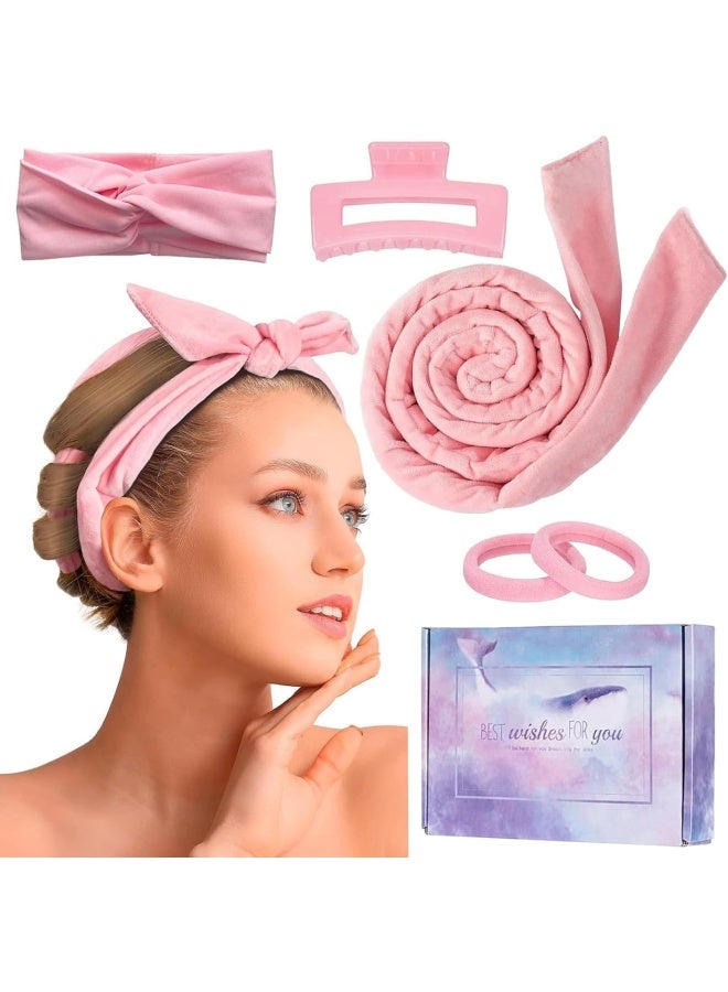 Premify Heatless Hair Curler Headband For Sleeping Overnight, Extra Long No Heat Wave Hair Curlers With Clip Styling Tools,Hair Styling Kit For Girls With Long And Medium Hair (Pink)  - Image 1