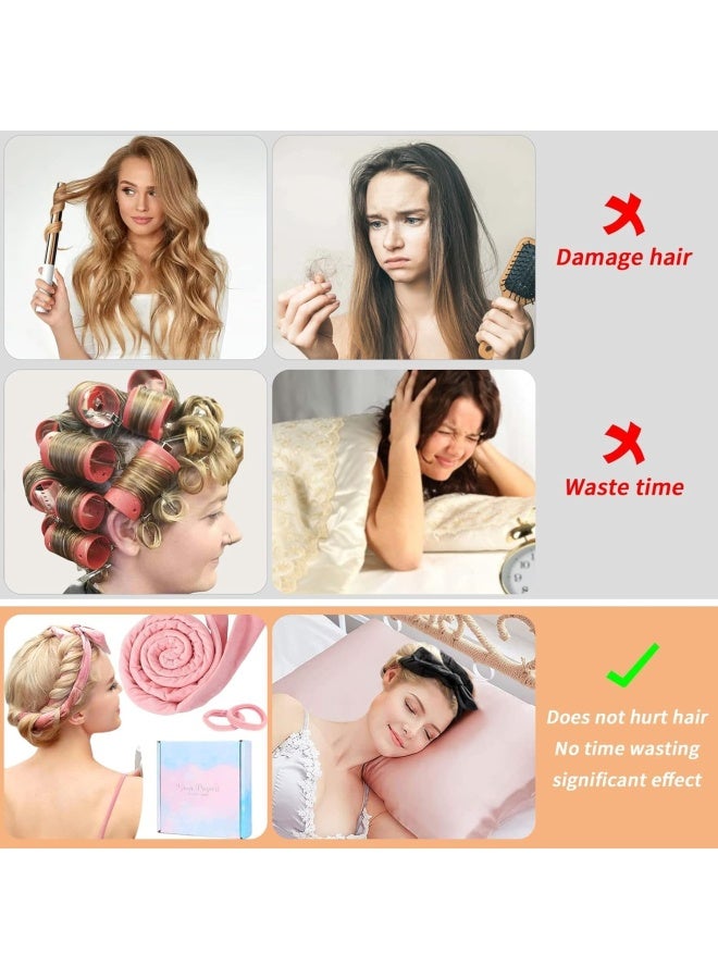 Premify Heatless Hair Curler Headband For Sleeping Overnight, Extra Long No Heat Wave Hair Curlers With Clip Styling Tools,Hair Styling Kit For Girls With Long And Medium Hair (Pink)  - Image 4