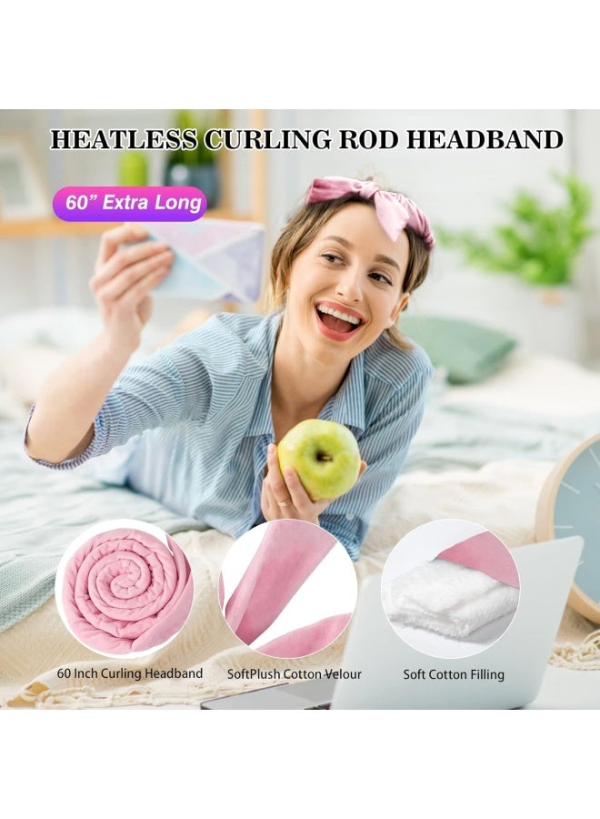Premify Heatless Hair Curler Headband For Sleeping Overnight, Extra Long No Heat Wave Hair Curlers With Clip Styling Tools,Hair Styling Kit For Girls With Long And Medium Hair (Pink)  - Image 3