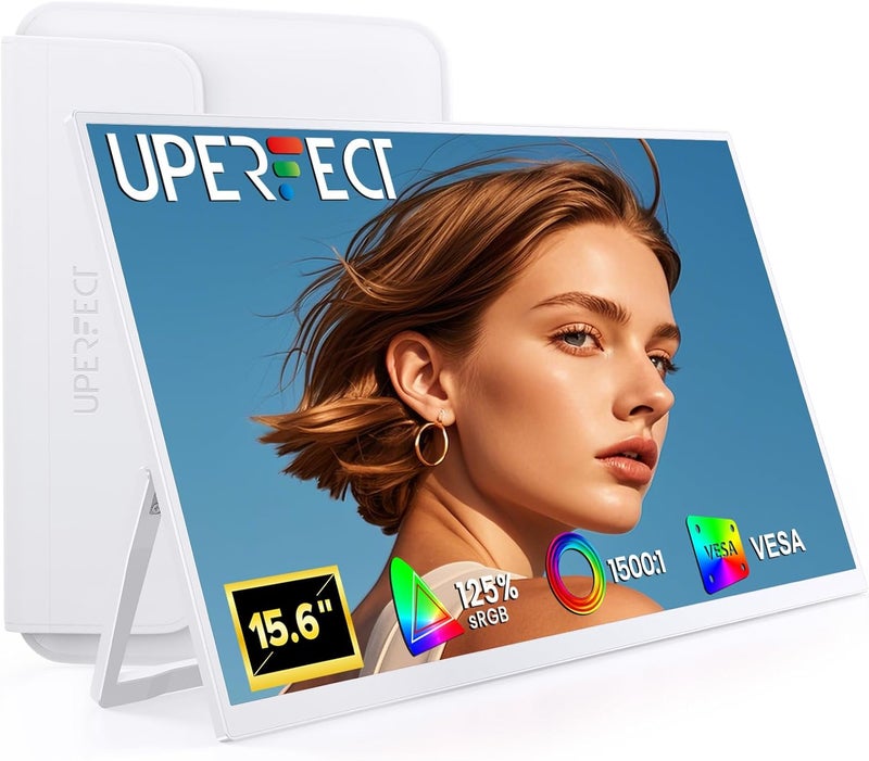 UPERFECT Portable Monitor 15.6", 125% sRGB 1080P Laptop Monitor, Ultra-Slim White Display, USB-C & MINI HDMI, 350 Nits, VESA & Case, Travel Small Second Screen for Computer, Mini PC, Game Consoles - Image 1
