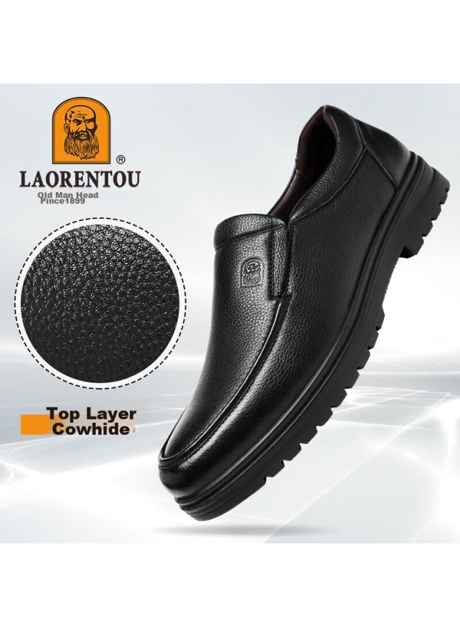 Laorentou Leather Shoes For Men, Business Casual Shoes, Top-grain Cowhide Slip-on, Wear-resistant Men's Shoes, Soft Upper Men's Shoes, 19009 Black, Size 41 - Image 1