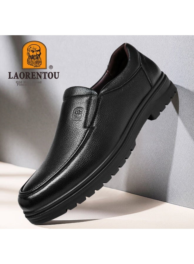 Laorentou Leather Shoes For Men, Business Casual Shoes, Top-grain Cowhide Slip-on, Wear-resistant Men's Shoes, Soft Upper Men's Shoes, 19009 Black, Size 41 - Image 2