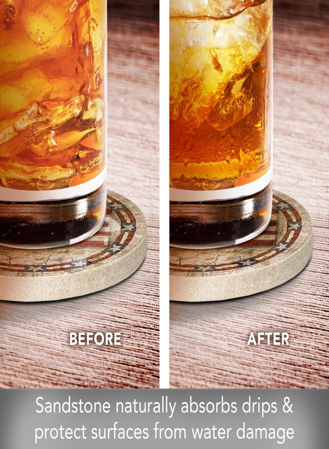 ثيريستي ستون مجموعة قواعد أكواب ثيرستستون أمريكانا المصنوعة من الحجر الرملي الطبيعي، 4 قطع، صديقة للبيئة، ماصة، سهلة التنظيف - Image 3