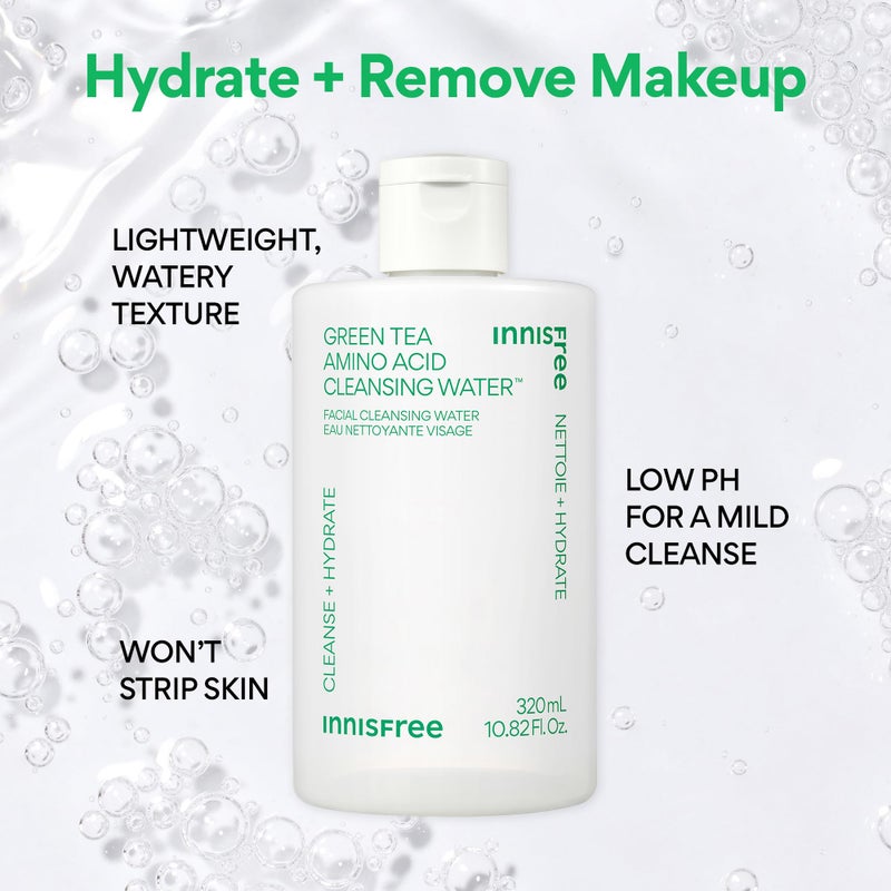 innisfree Green Tea Amino Acid Cleansing Water, Hydrating Micellar Makeup Remover, Korean Skincare, Dermatologist Tested - Image 5