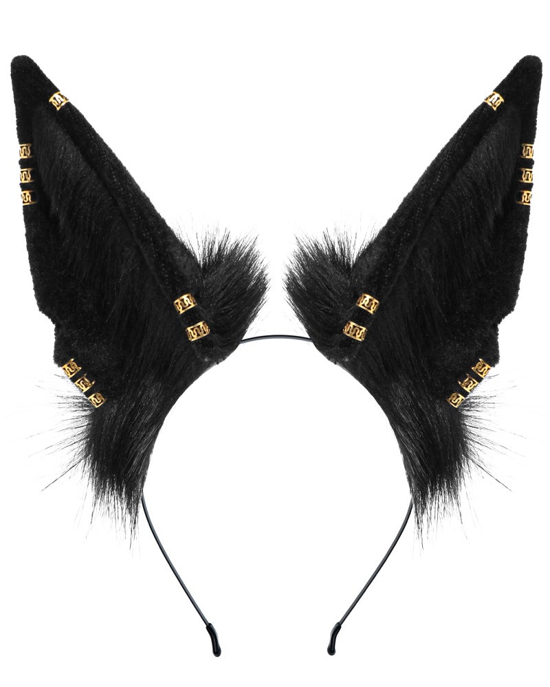BNLIDES Handmade Fur Wolf Ears Headwear Women Men Cosplay Costume Party Cute Head Accessories for Halloween (Earring Black) - Image 1