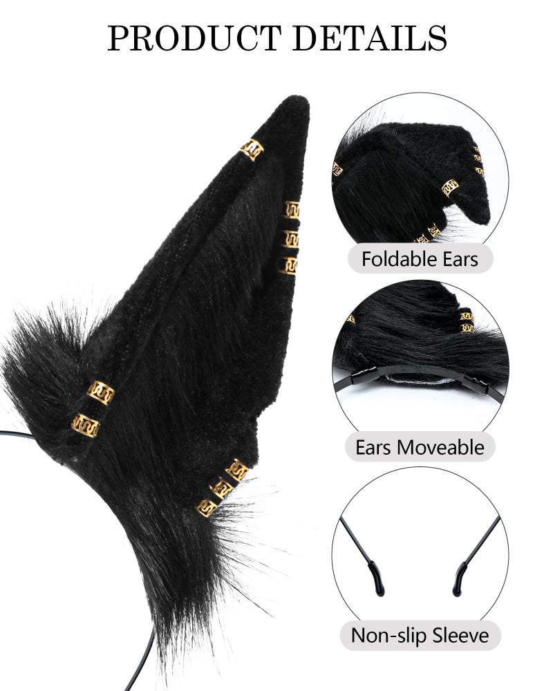 BNLIDES Handmade Fur Wolf Ears Headwear Women Men Cosplay Costume Party Cute Head Accessories for Halloween (Earring Black) - Image 2
