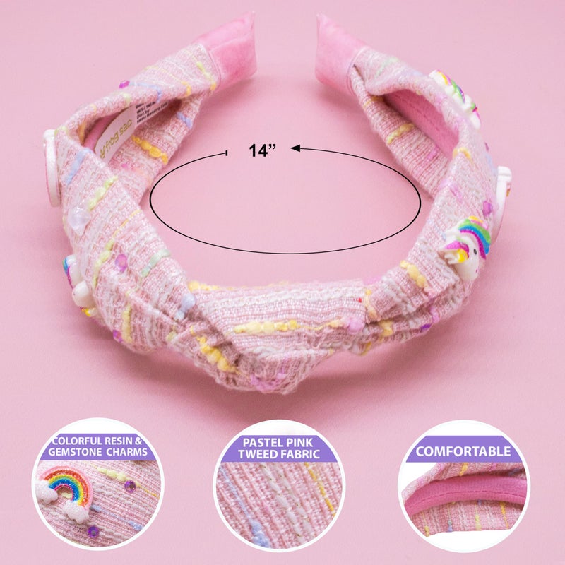 FROG SAC Knot Headband for Girls, Knotted Headbands for Toddler Kids, Rainbow Beaded Unicorn Hair Accessories, Halloween Christmas Stocking Easter Basket Stuffers (Light Pink) - Image 4