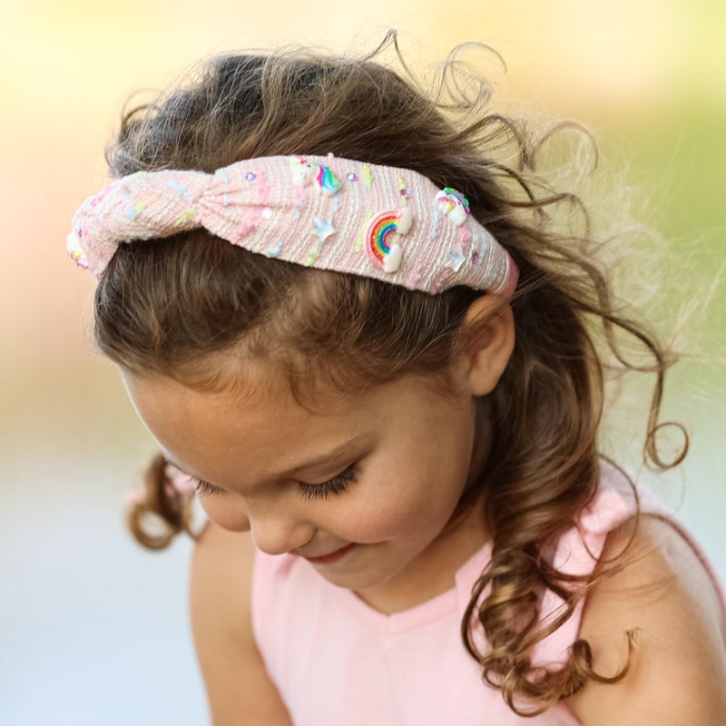 FROG SAC Knot Headband for Girls, Knotted Headbands for Toddler Kids, Rainbow Beaded Unicorn Hair Accessories, Halloween Christmas Stocking Easter Basket Stuffers (Light Pink) - Image 3