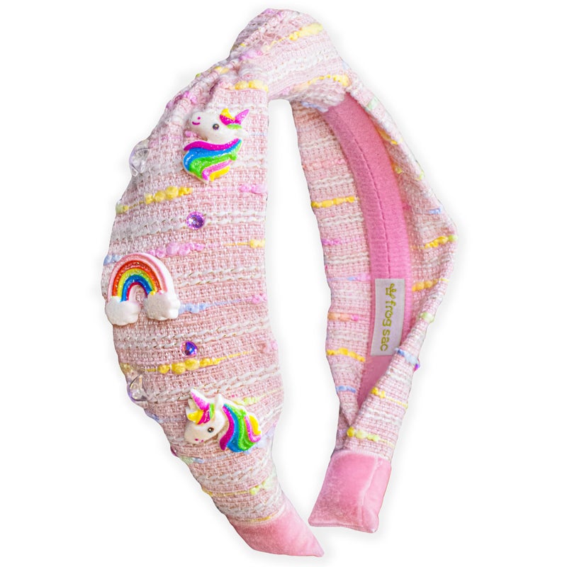 FROG SAC Knot Headband for Girls, Knotted Headbands for Toddler Kids, Rainbow Beaded Unicorn Hair Accessories, Halloween Christmas Stocking Easter Basket Stuffers (Light Pink) - Image 1