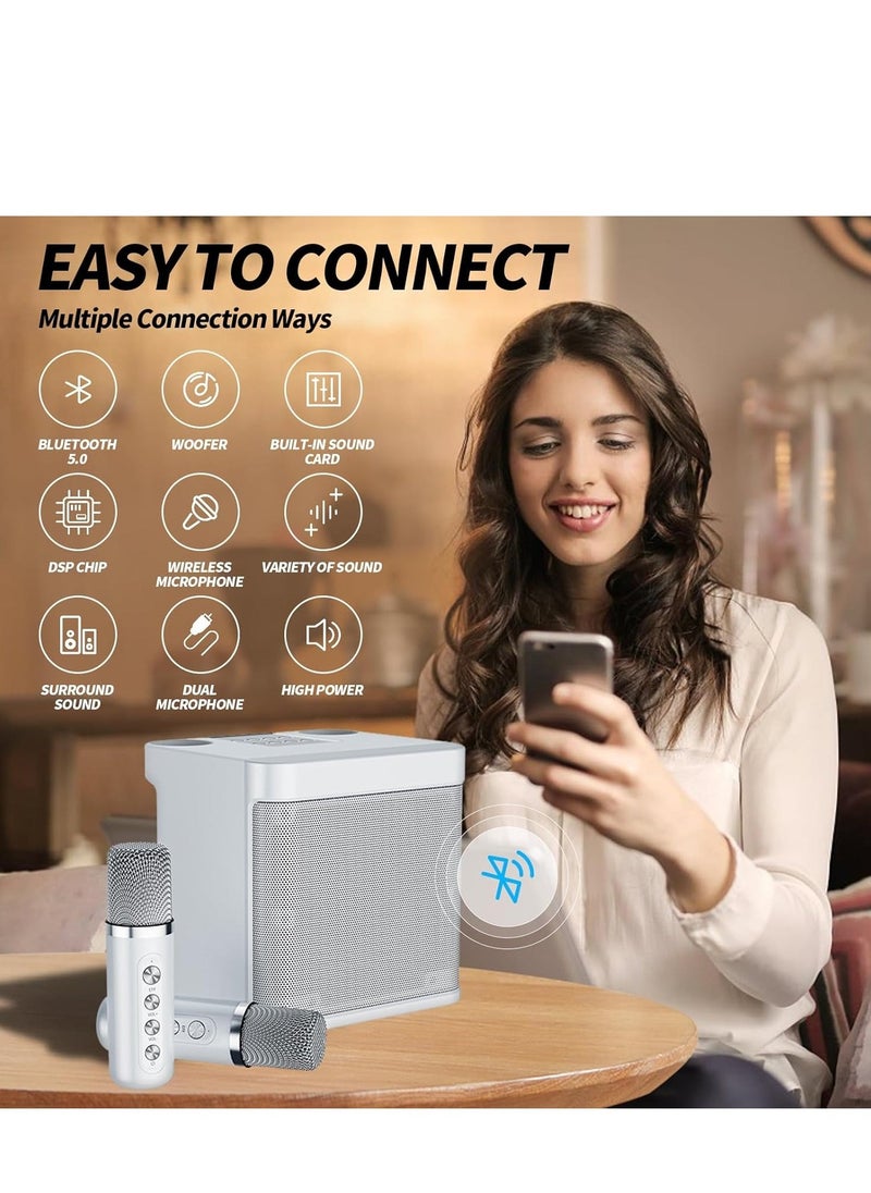 JAJEEK Karaoke Machine for Adults and Kids – Portable Bluetooth Karaoke Speaker with 2 Wireless Microphones, PA Speaker System for Indoor & Outdoor Parties, Family Entertainment (White) - Image 2