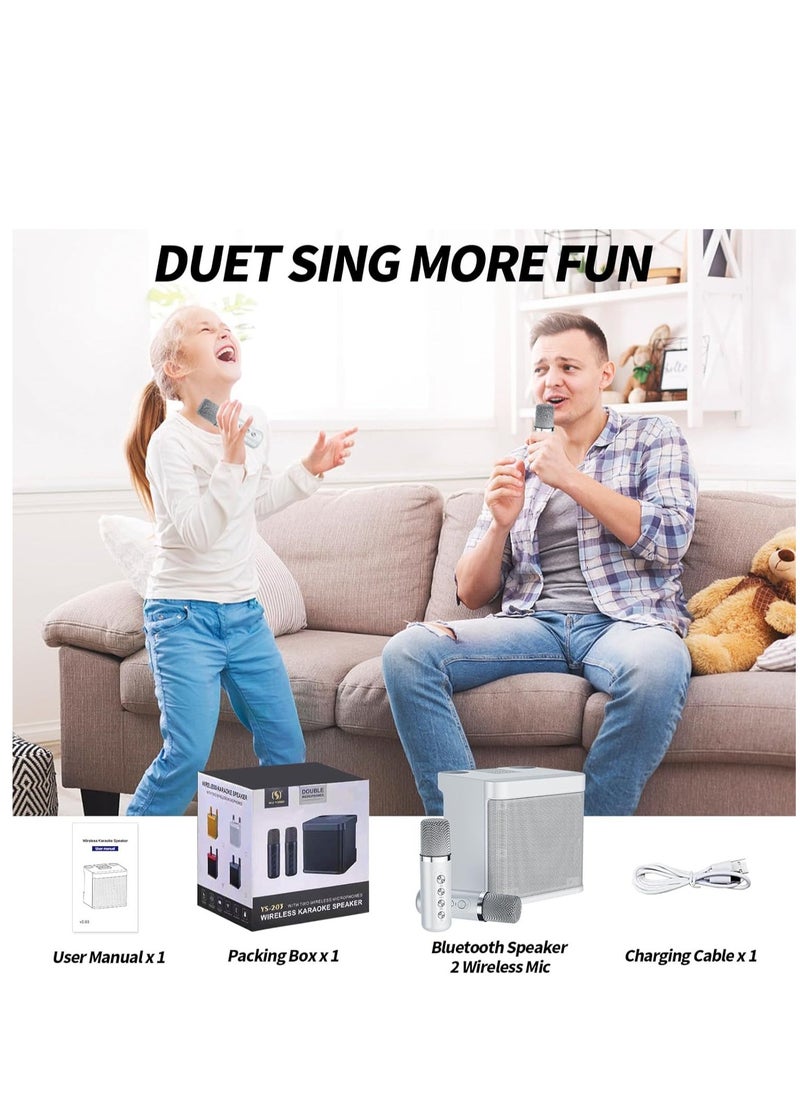 JAJEEK Karaoke Machine for Adults and Kids – Portable Bluetooth Karaoke Speaker with 2 Wireless Microphones, PA Speaker System for Indoor & Outdoor Parties, Family Entertainment (White) - Image 3