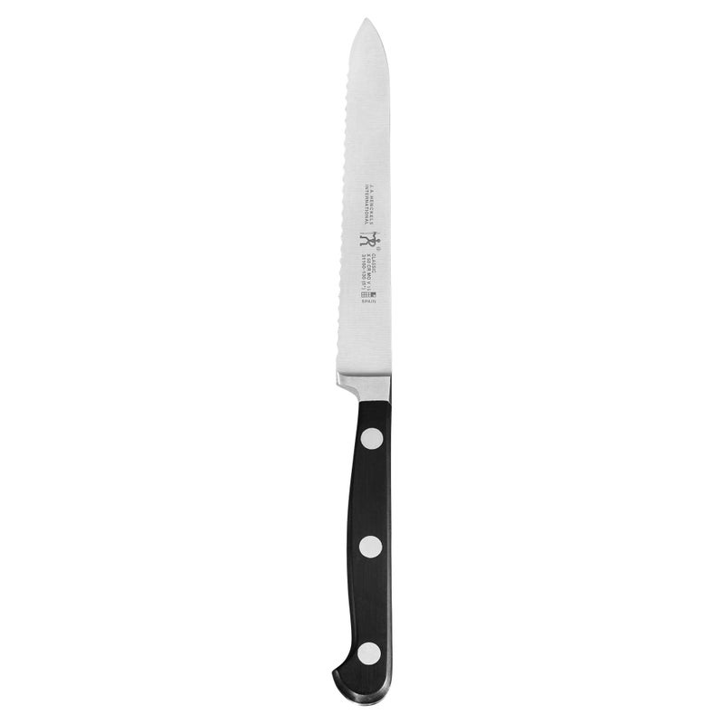 ZWILLING HENCKELS Classic Razor-Sharp 5-inch Serrated Utility Knife, Tomato Knife, German Engineered Informed by 100+ Years of Mastery, Black/Stainless Steel - Image 1