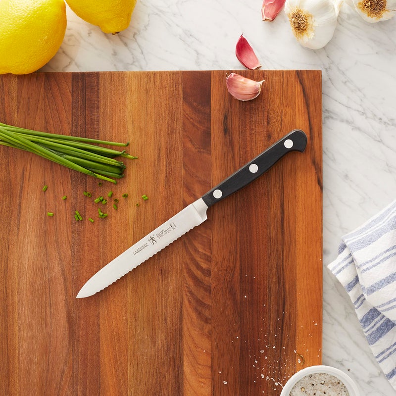 ZWILLING HENCKELS Classic Razor-Sharp 5-inch Serrated Utility Knife, Tomato Knife, German Engineered Informed by 100+ Years of Mastery, Black/Stainless Steel - Image 2