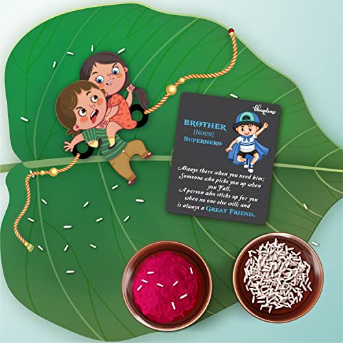 Bhai Please Annoying Brother Rakhi with Brother is Superhero Fridge Magnet (Gift Combo for Bhai/Bhaiya) | Set of 1 pc Rakhi For Men with Roli- Chawal and Fridge Magnet With Rakshabandhan Greetings - Image 2