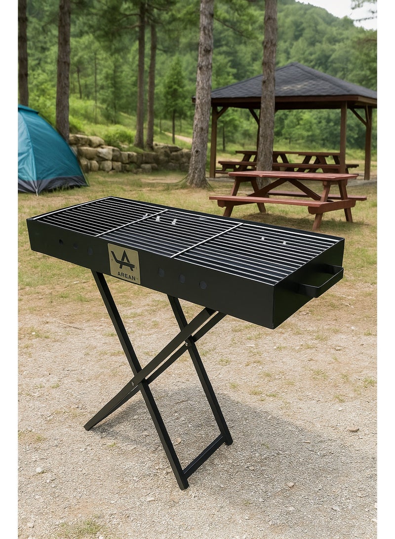 AFT Heavy-Duty 80 cm Foldable Charcoal Grill with Sturdy X-Frame Legs, Efficient Charcoal Use, Enhanced Ventilation, and Lightweight Design for Outdoor BBQs, Camping, and Picnics. (Black) Arfan - Image 1
