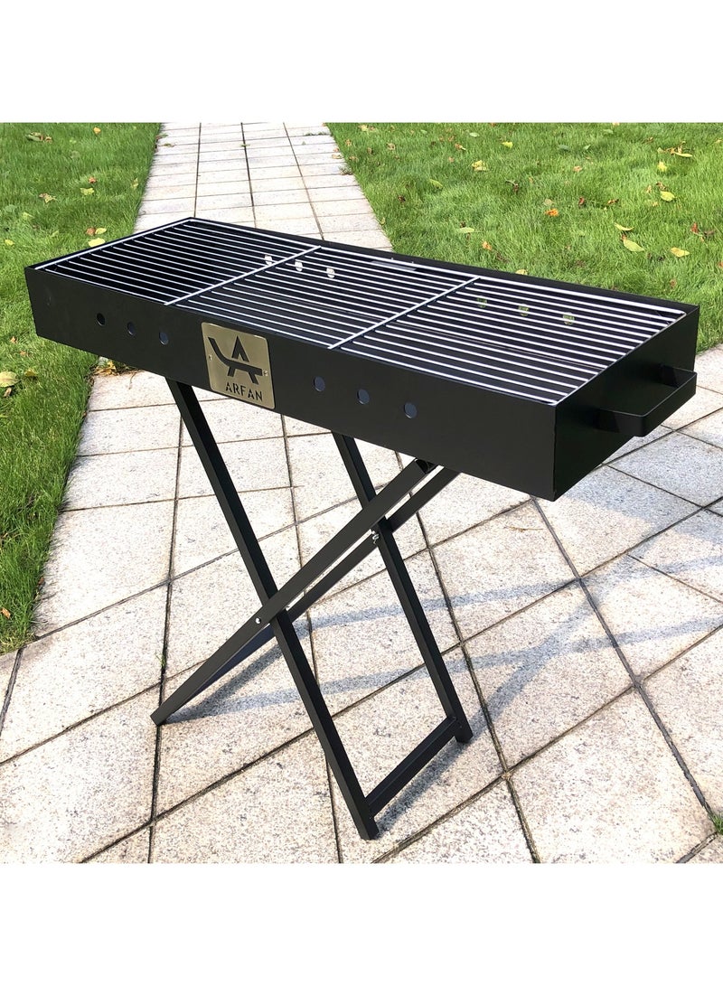 AFT Heavy-Duty 80 cm Foldable Charcoal Grill with Sturdy X-Frame Legs, Efficient Charcoal Use, Enhanced Ventilation, and Lightweight Design for Outdoor BBQs, Camping, and Picnics. (Black) Arfan - Image 5