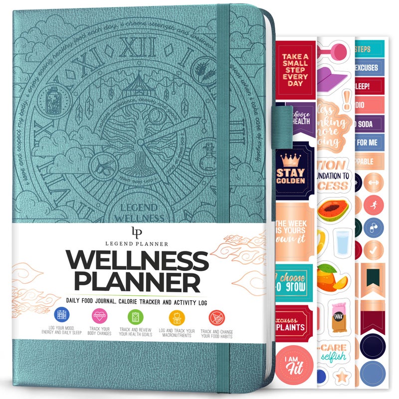Legend Wellness Planner Food Journal Daily Diet Health Journal with Exercise Weight Loss Tracker Nutrition Diary 6 Months Aquamarine