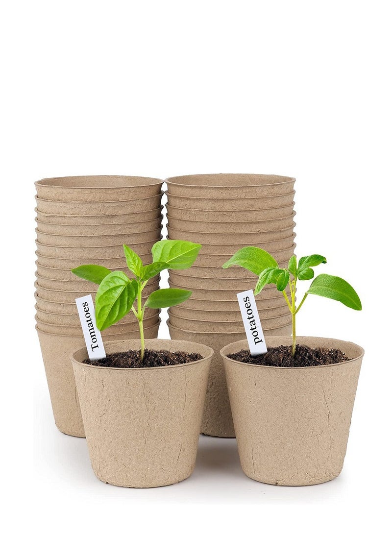 50PCS Peat Pots Seed Starter Eco-Friendly Enhance Aeration with Plant Tags for Home