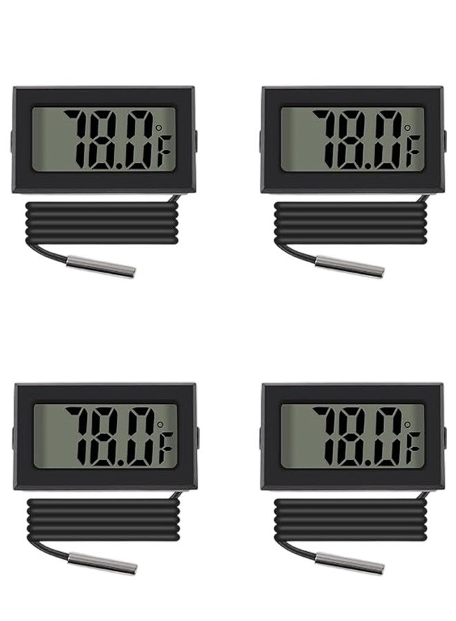 4pcs Black Digital LCD Thermometer Temperature Monitor with External Probe for Fridge Freezer Refrigerator Aquarium - Image 1
