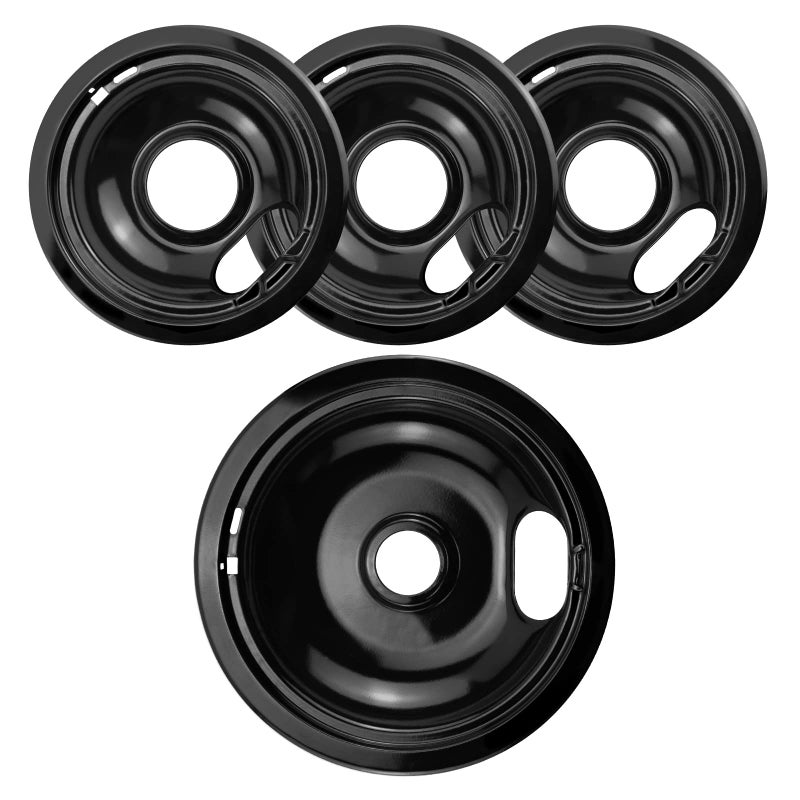 APPLIANCEMATES Black Stove Burner Drip Pans Replacement for Whirlpool Amana Crosley Electric Range, Stove Top Drip Bowls Includes 1 Large 8-Inch W10290353 and 3 Small 6-Inch W10290350 by APPLIANCEMATES - Image 1