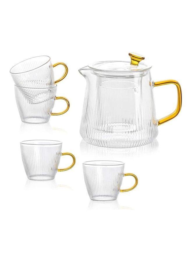 XiuWoo 5-Piece Tea Pot Set Clear/Gold 450ml - Image 1